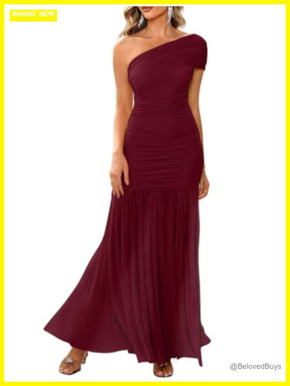 One Shoulder Formal Maxi Dress Sleeveless Evening Mesh Ruched